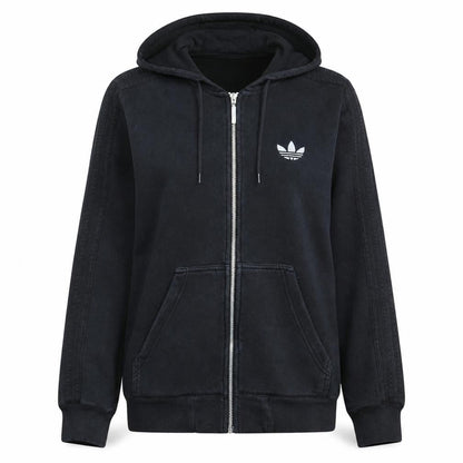Front view of Adidas women’s black full zip hoodie small hooded sweatshirt