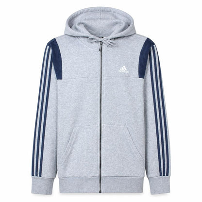Front view of Adidas Men Grey Full Zip Hoodie M Classic Sports Style