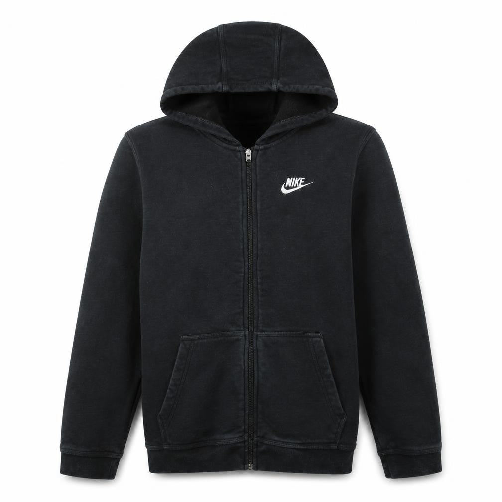 Front view of Nike boys’ black full zip hoodie xl 158–170cm fleece casual sweatshirt