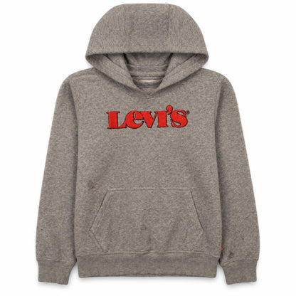 Front view of Levi's boys’ grey pullover hoodie 12 years graphic logo hooded sweatshirt