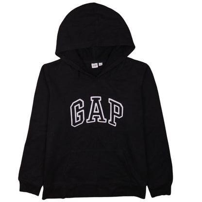 GAP Girls Black Pullover Hoodie L Embroidered Logo Casual Fleece