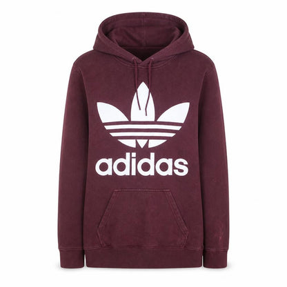Front view of Adidas Women Burgundy Pullover Hoodie UK 10 Logo Cotton Fleece