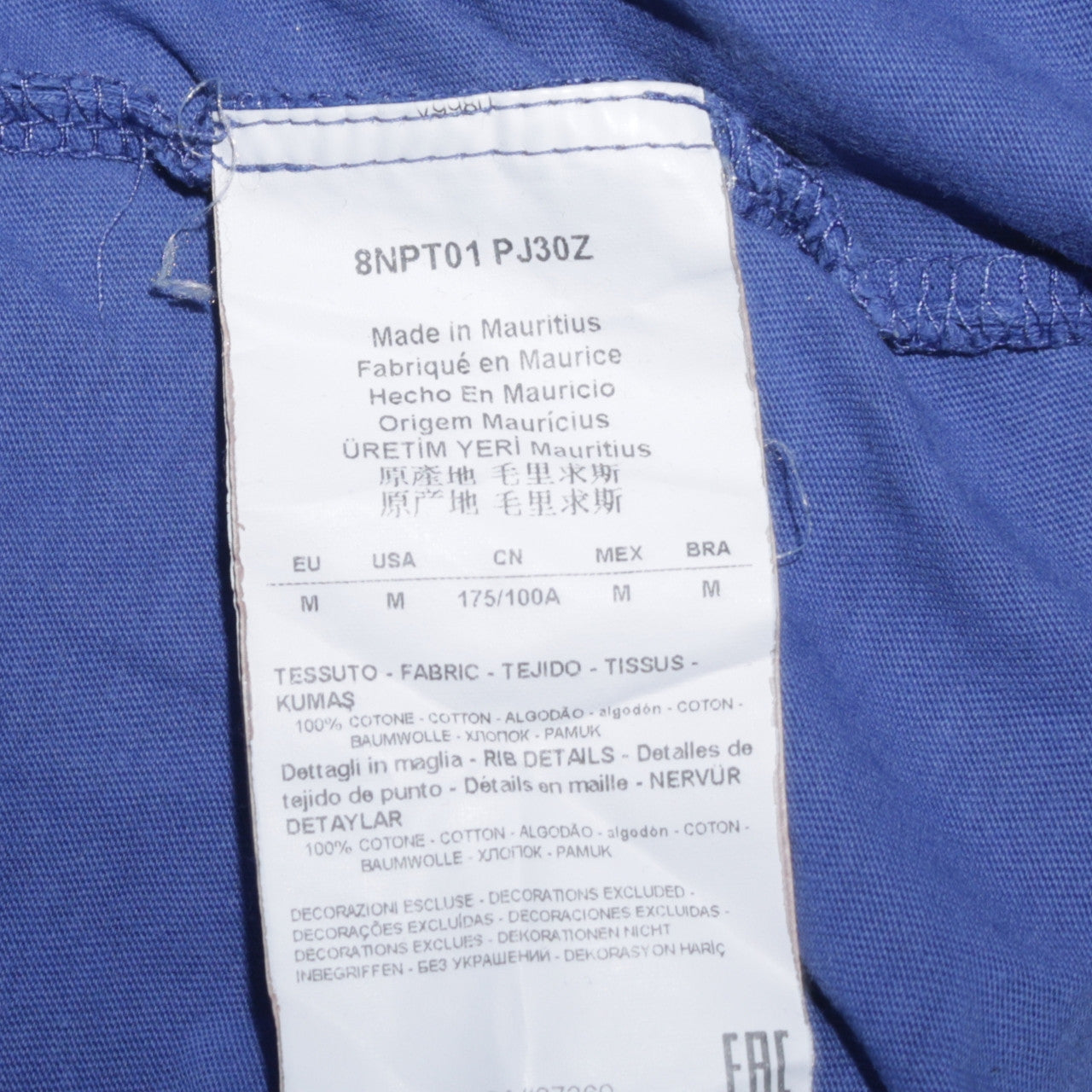 Mens UK Size M Emporio Armani Blue  T-Shirt