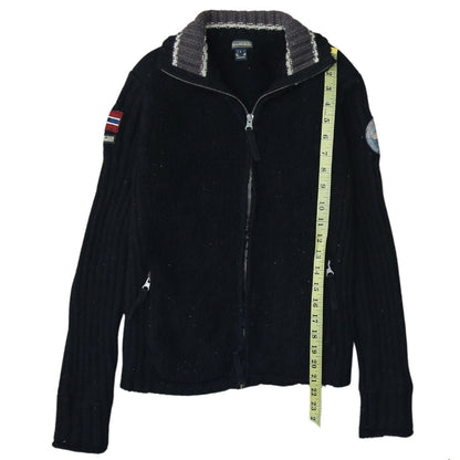 Napapijri Women Black Wool Full Zip Jumper L Winter Casual Knit