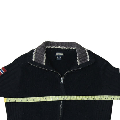 Napapijri Women Black Wool Full Zip Jumper L Winter Casual Knit