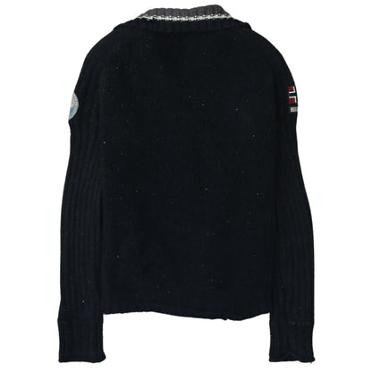 Napapijri Women Black Wool Full Zip Jumper L Winter Casual Knit