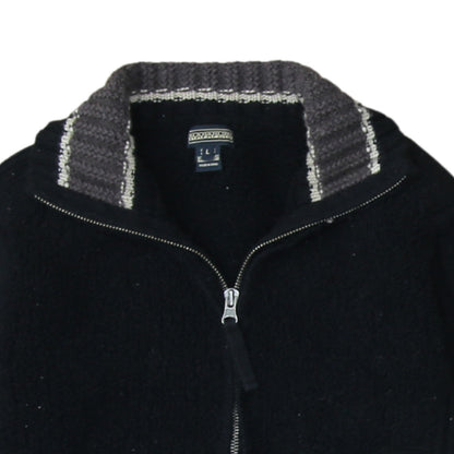 Napapijri Women Black Wool Full Zip Jumper L Winter Casual Knit