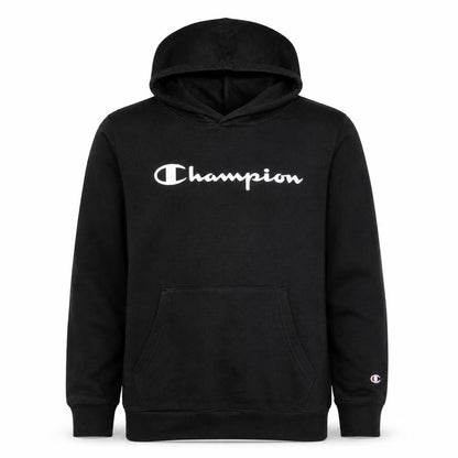 Front view of Champion boys’ black pullover hoodie 13-14 years logo fleece sweatshirt