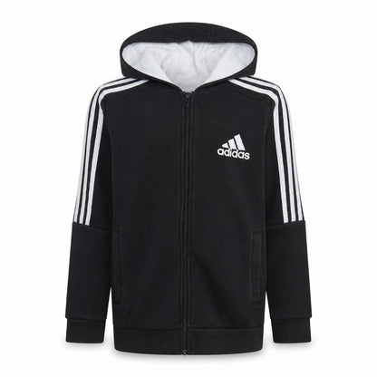 Front view of Adidas boys’ black full zip hoodie 10-11 years hooded sweatshirt