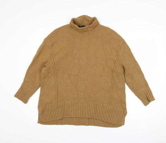 French Connection Women Camel Wool Blend Roll Neck Jumper Size S