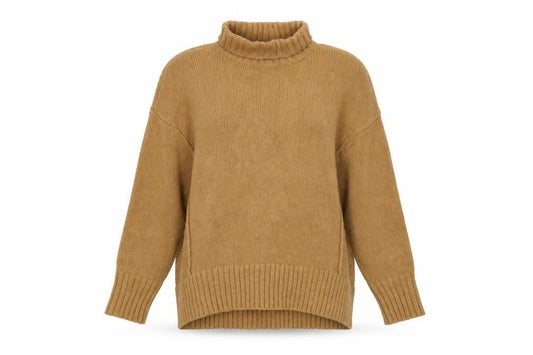 Front view of French Connection Women Camel Wool Blend Roll Neck Jumper, size S