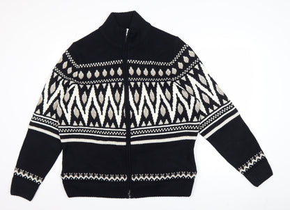 Marks and Spencer Men's Black XL Full Zip Fair Isle Jumper