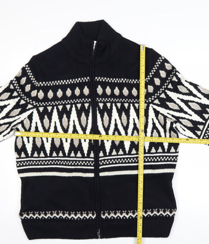 Marks and Spencer Men's Black XL Full Zip Fair Isle Jumper