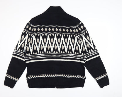 Marks and Spencer Men's Black XL Full Zip Fair Isle Jumper