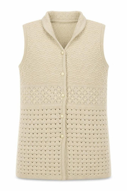 FAX KNIT Women’s Beige Cotton Sleeveless Collared Vest M