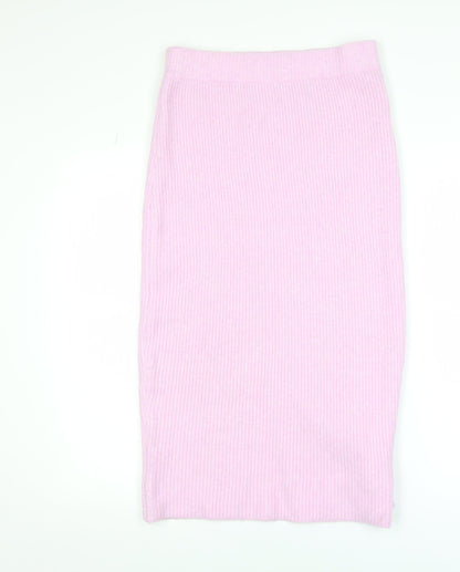 H&M Women Pink Ribbed Knit Midi Pencil Skirt Size S