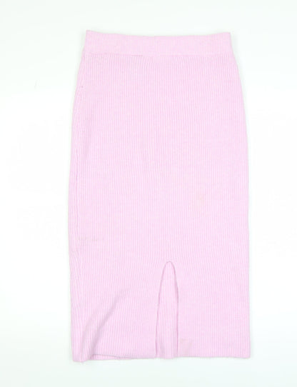 H&M Women Pink Ribbed Knit Midi Pencil Skirt Size S
