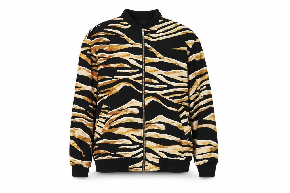 River Island Women Black Animal Print Bomber Jacket Medium Polyester Zip Up