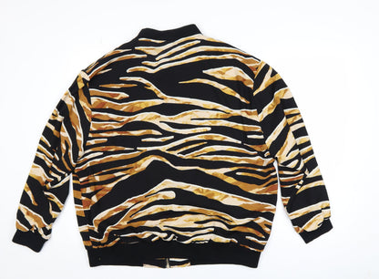 River Island Women Black Animal Print Bomber Jacket Medium Polyester Zip Up
