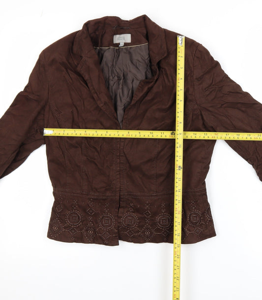 Marks and Spencer Women Brown Embroidered Blazer Jacket Size 10