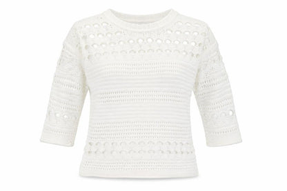 Next Women Ivory Open Knit 3/4 Sleeve Pullover Jumper M