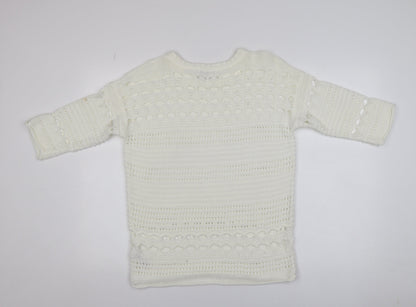 Next Women Ivory Open Knit 3/4 Sleeve Pullover Jumper M