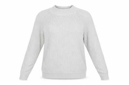 FatFace Women Grey Cotton Cable-Knit Mock Neck Jumper Size 14