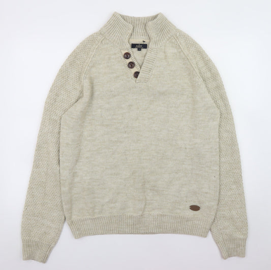 EASY Men's Beige Henley Jumper L Wool Blend Knit