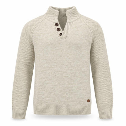 EASY Men's Beige Henley Jumper L Wool Blend Knit