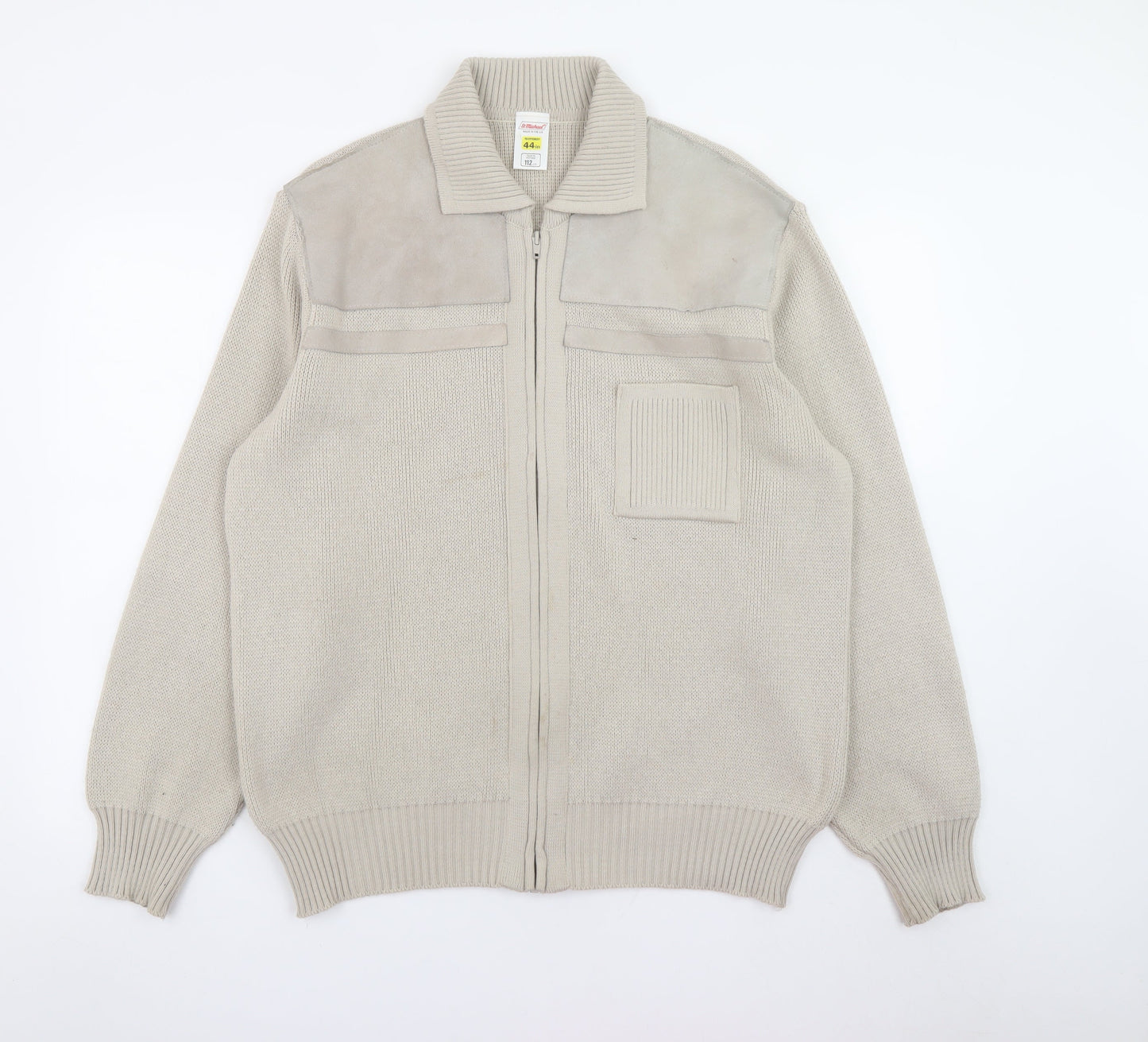 Mens UK Size XL Marks and Spencer Beige Full Zip Jumper