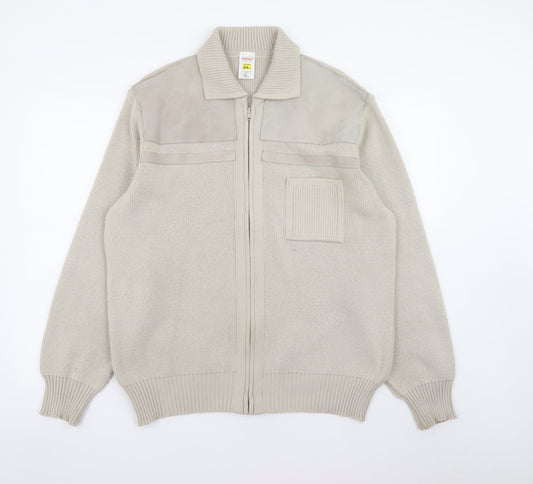Mens UK Size XL Marks and Spencer Beige Full Zip Jumper