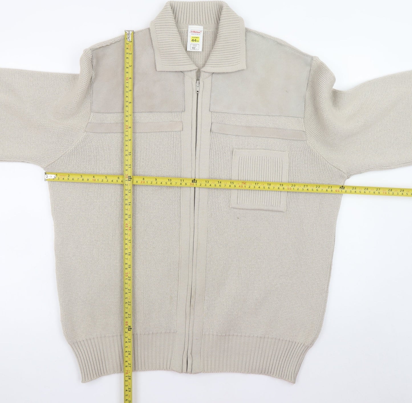Mens UK Size XL Marks and Spencer Beige Full Zip Jumper