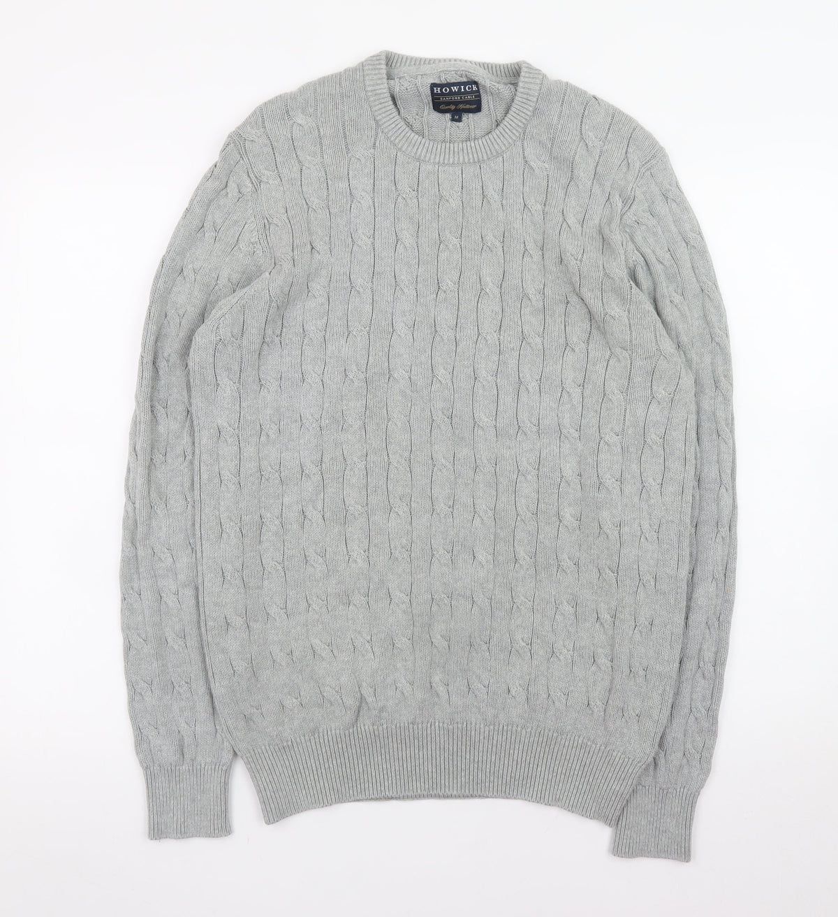 Howick Men's Grey Cable Knit Cotton Pullover Jumper M