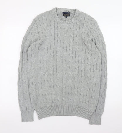 Howick Men's Grey Cable Knit Cotton Pullover Jumper M