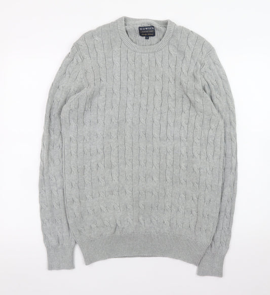 Howick Men's Grey Cable Knit Cotton Pullover Jumper M