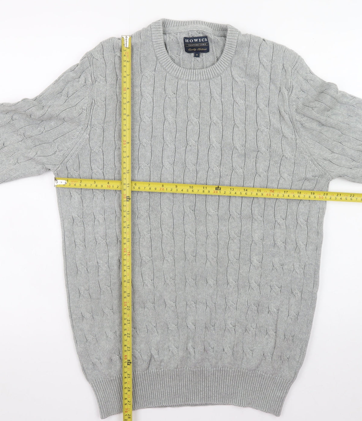 Howick Men's Grey Cable Knit Cotton Pullover Jumper M