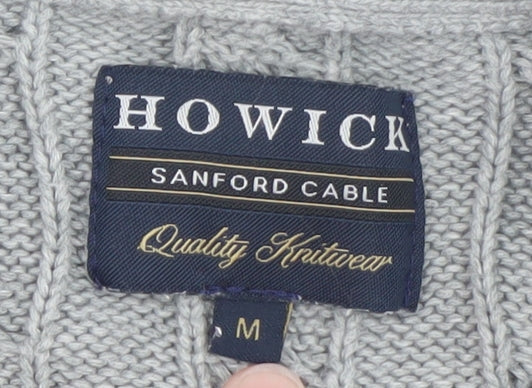 Howick Men's Grey Cable Knit Cotton Pullover Jumper M