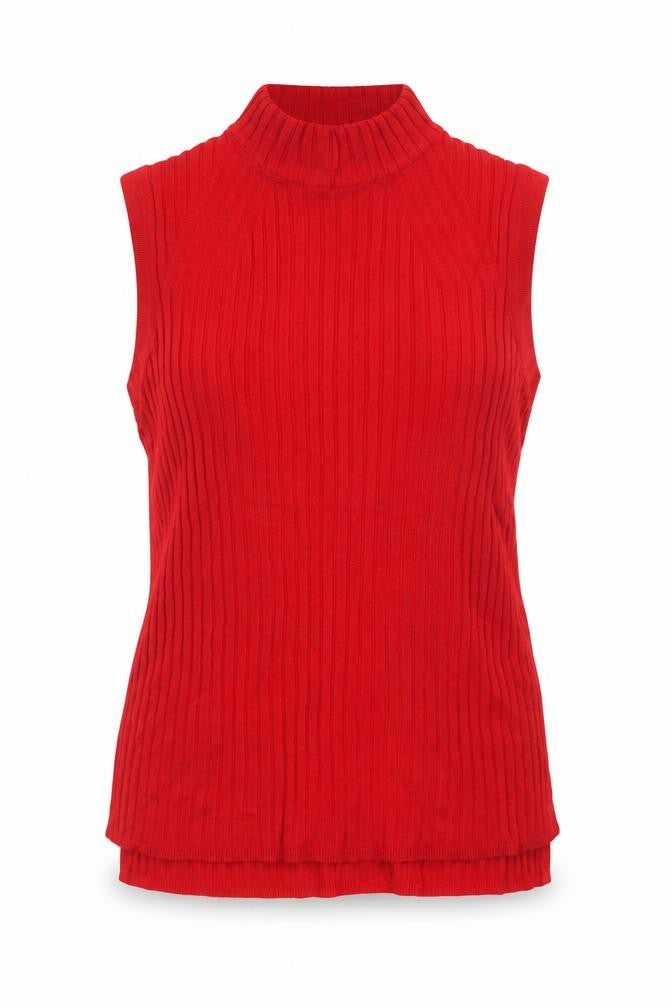 Marks & Spencer Womens Red Sleeveless Roll Neck Knit Top Size 14