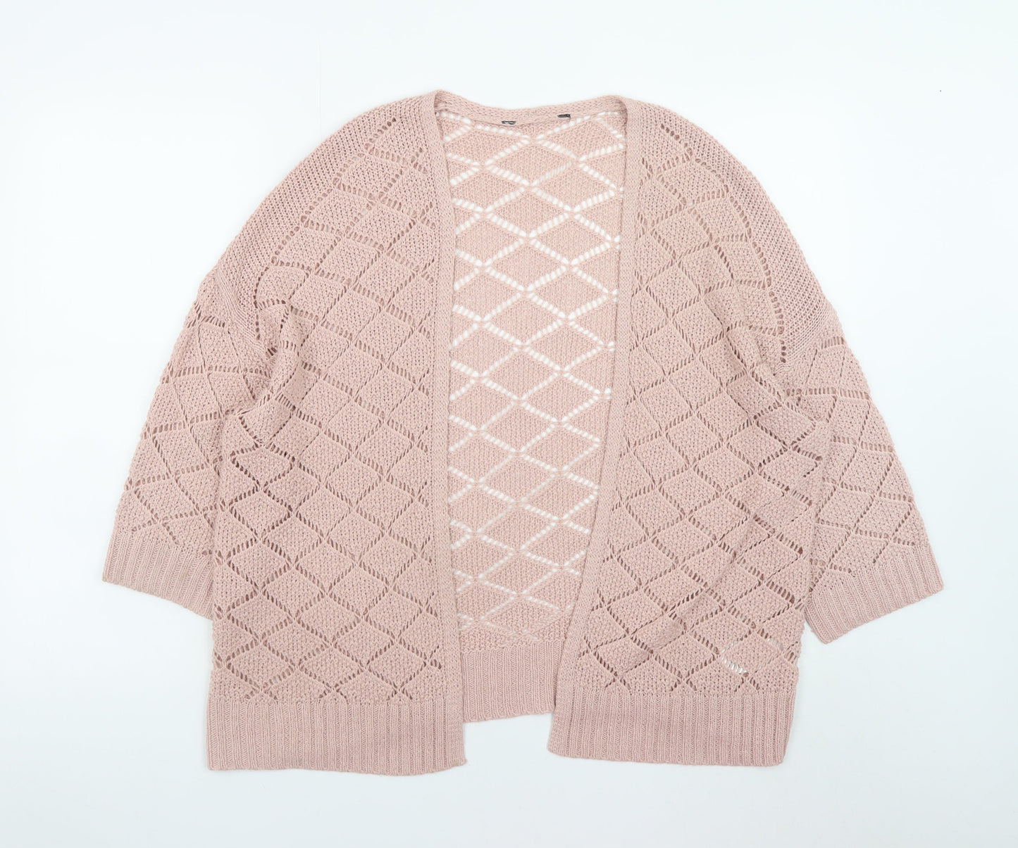 Peacocks Women Pink L Open-Knit Long Sleeve Cardigan