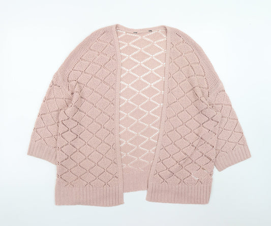 Peacocks Women Pink L Open-Knit Long Sleeve Cardigan