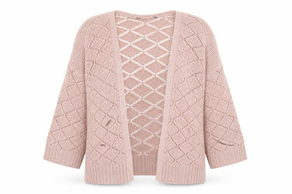 Peacocks Women Pink L Open-Knit Long Sleeve Cardigan