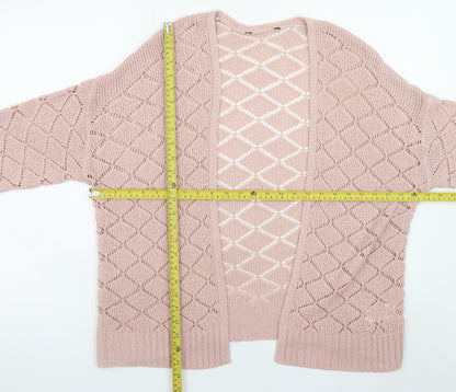 Peacocks Women Pink L Open-Knit Long Sleeve Cardigan