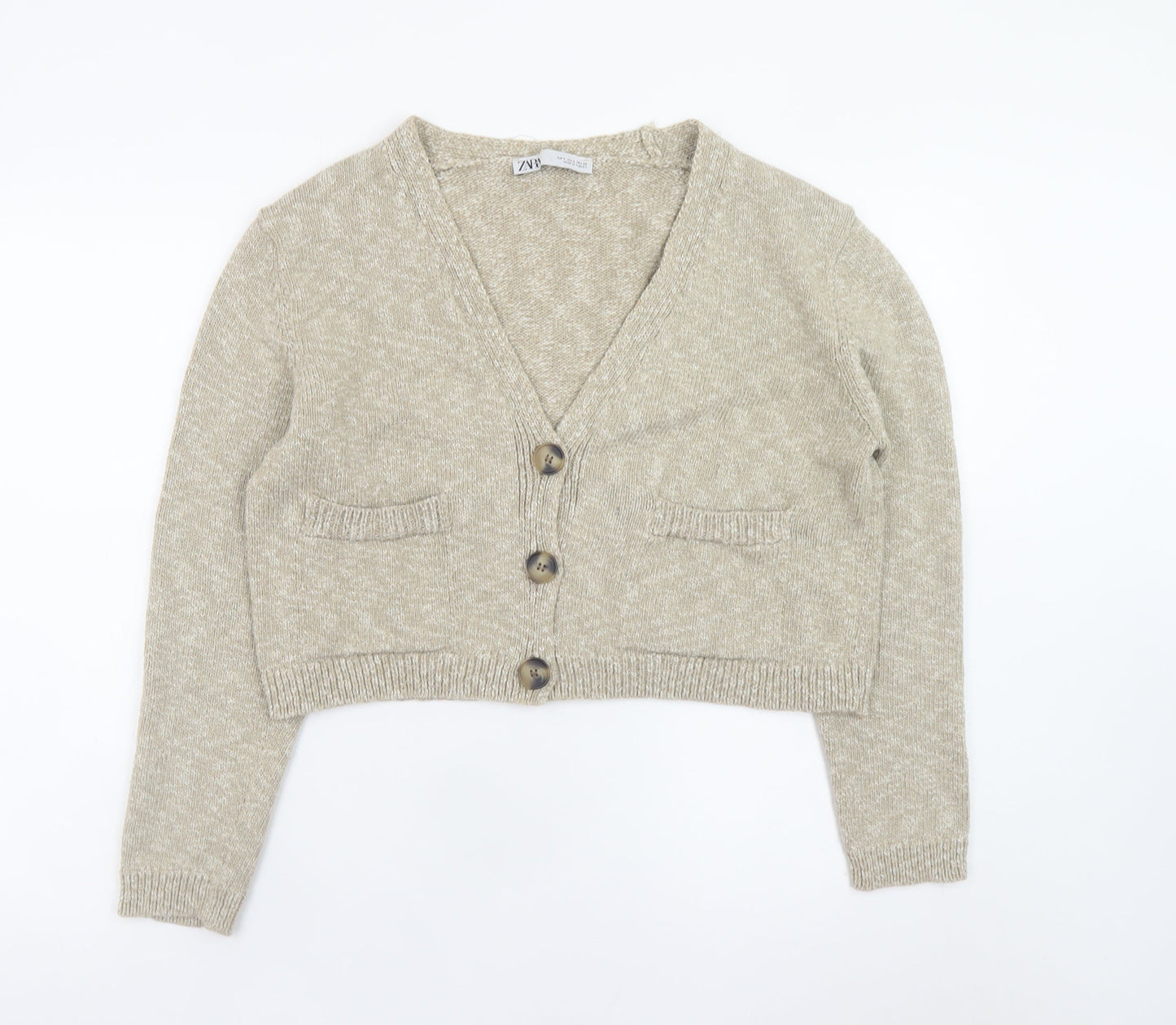 Womens UK Size S Zara Beige Cardigan Jumper