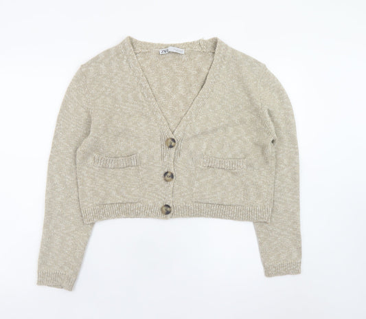 Womens UK Size S Zara Beige Cardigan Jumper