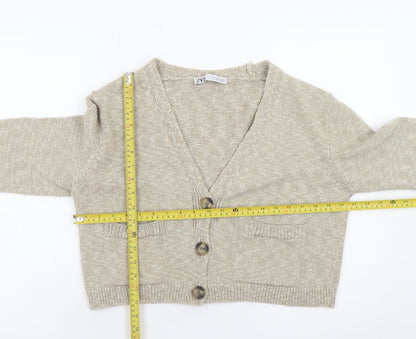 Womens UK Size S Zara Beige Cardigan Jumper