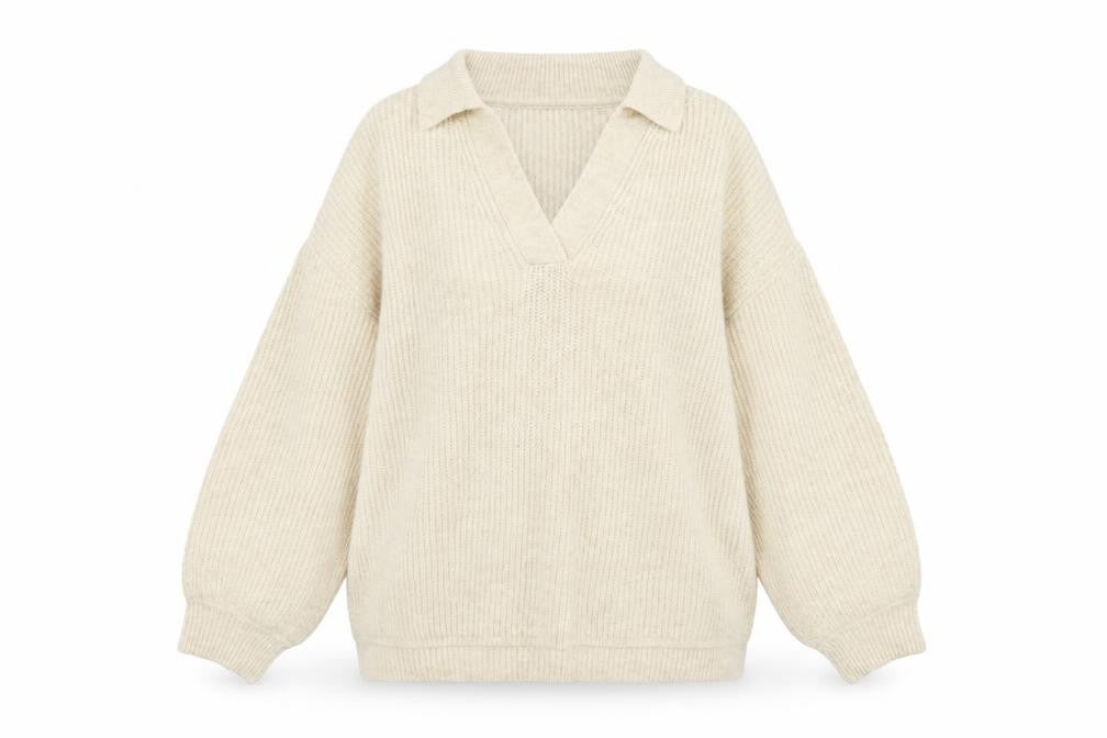 Marks and Spencer Womens Beige Collared Pullover Jumper L Relaxed Fit Knit