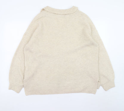 Marks and Spencer Womens Beige Collared Pullover Jumper L Relaxed Fit Knit