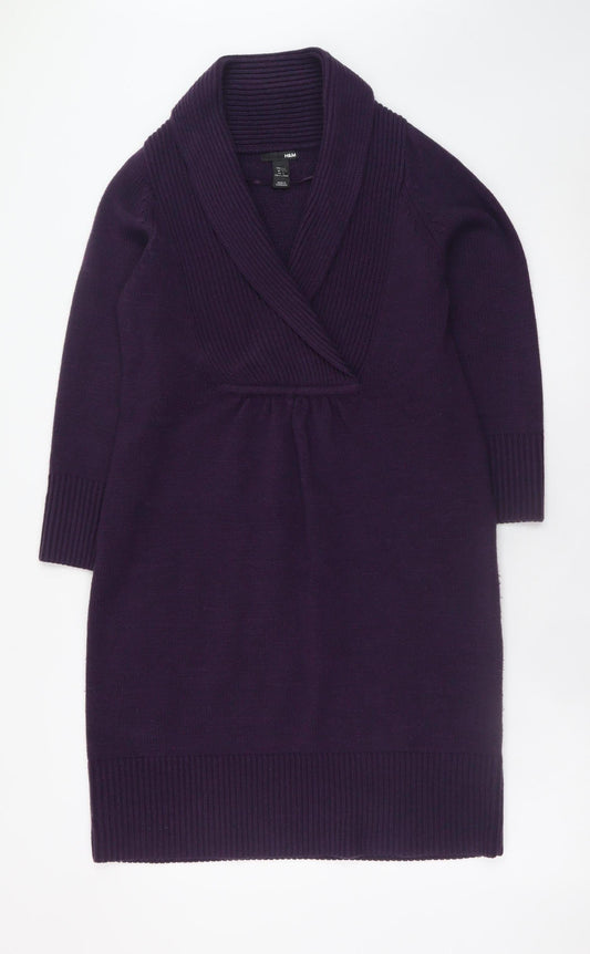 H&M Women’s Purple Jumper Dress Size 12 V-Neck Knit Acrylic