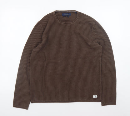 Jack & Jones Men's Brown Waffle-Knit Crew Neck Jumper Size L