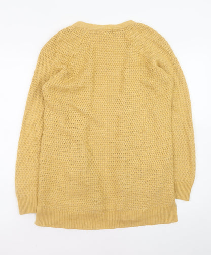 Fat Face Women Yellow Cotton Knit Long Cardigan Size 6